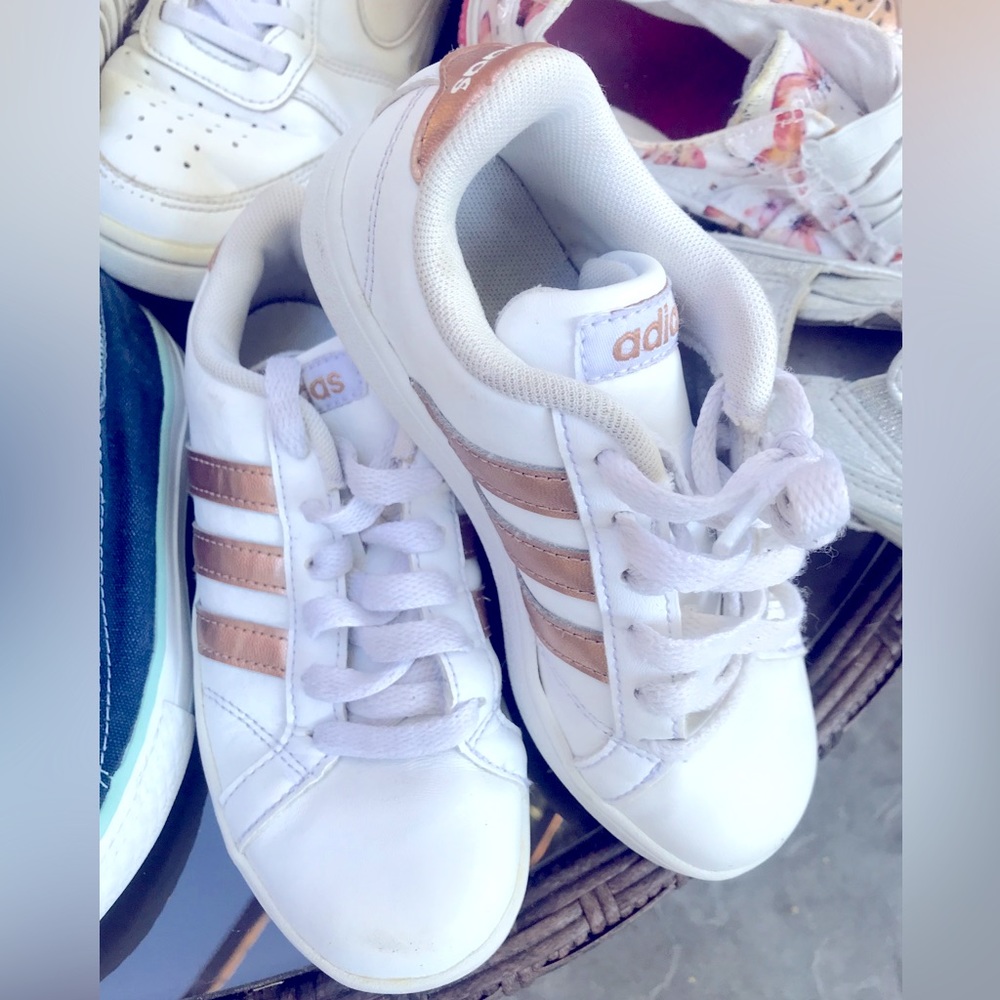 Girls Adidas size 12 white/rose gold